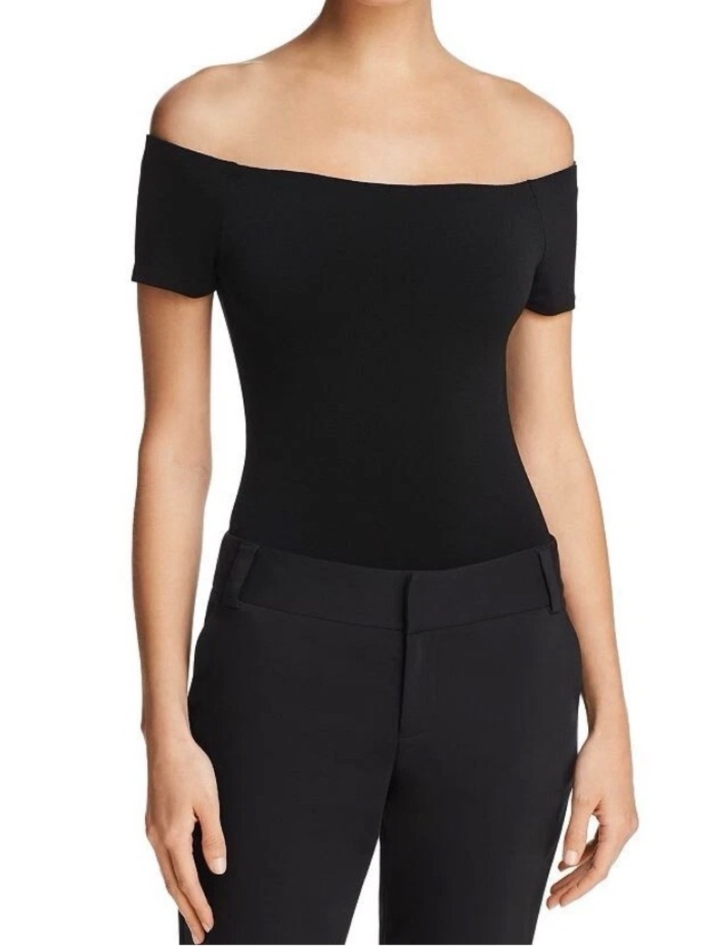 Alice & Olivia Off-Shoulder Black Thong Bodysuit - Size M